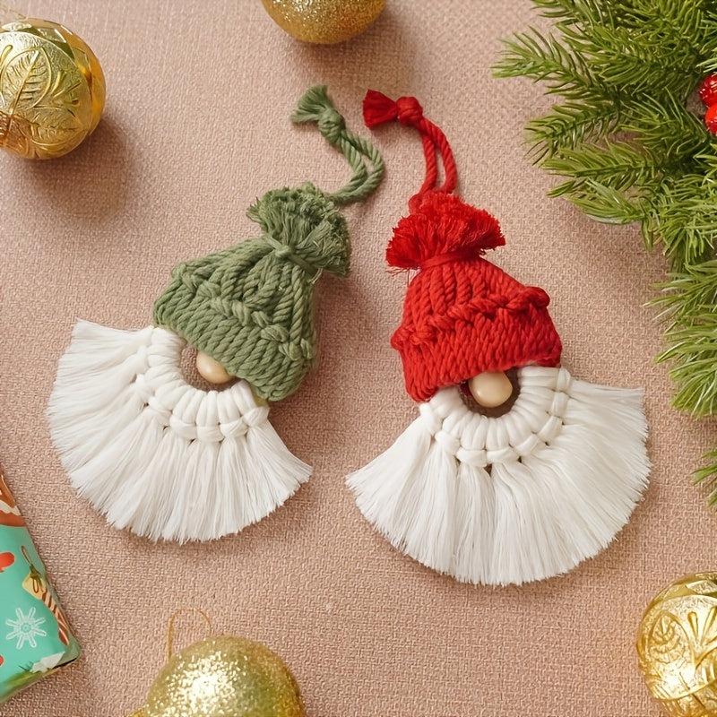 4pcs DIY Macrame Christmas Gnomes Santa Claus Kit DIY Macrame Santa Claus for Christmas Tree Decor Christmas Tree Hanging Gnomes Santa Elf Instructions Included Holiday Decor