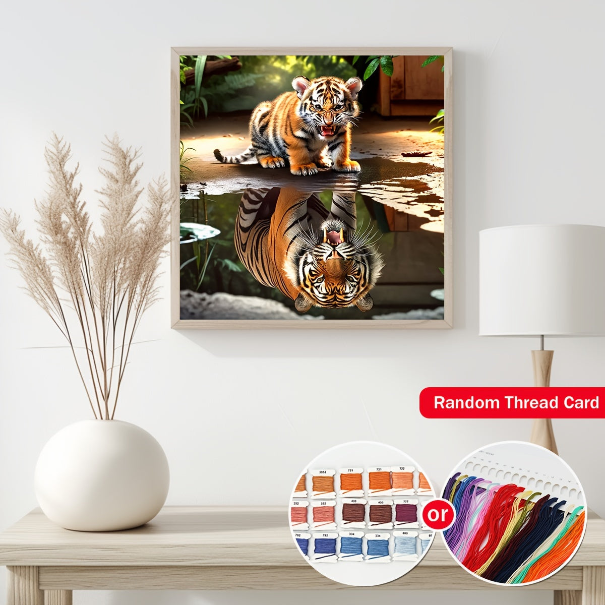 1set 40x40cm/15.7x15.7Inch DIY Cross Stitch Kit Frameless, Fierce Tiger, Stamped Cross Stitch Kits, Cross Stitch Set for Home Decor, Includes Patterned Fabric & Threads, Perfect for Living Room Entrance Or Bedroom Decoration