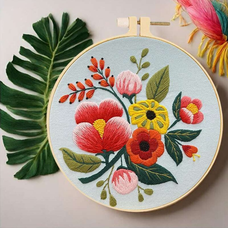 5pcs Floral Embroidery Starter Kit with Hoops – Vibrant Cross Stitch Kits for Beginners, Complete Set for Handicrafts & Gifts, Includes Patterns, Threads & Tools, Perfect for All Seasons, Needlework Kits|Vibrant Embroidery