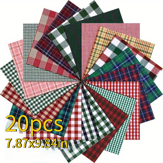 20pcs 20x25cm (7.87x9.84in) Christmas checkered theme series, printed hand-sewn patchwork fabric, hand-sewn patchwork, patchwork strips for DIY patchwork crafts, including sets with different patterns, pre-cut DIY handmade do