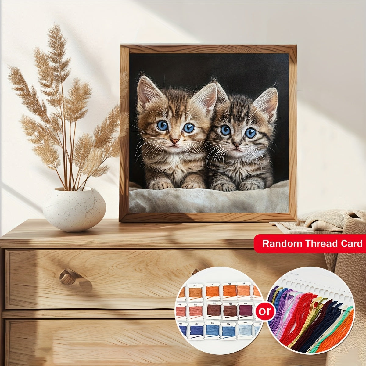 1set 30x30cm/11.8x11.8Inch DIY Cross Stitch Kit Frameless, Cute kittens, stamped cross stitch kits, Cross Stitch Set for Home Decor, Includes Patterned Fabric & Threads, Perfect for Living Room Entrance or Bedroom Decoration