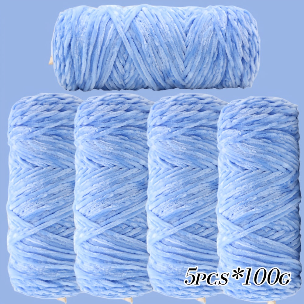 Large Ball Light Beige-Friendly Chenille Yarn 5pcs 500g - Ultra-Soft Velvet Yarn for Crocheting Blankets, Hats | Warm, Thick, Non-Deforming DIY Craft