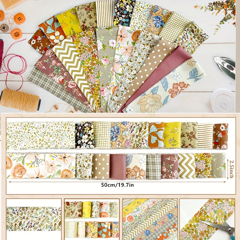 80 Precut Cotton Jelly Roll Fabric Strips - 20 Assorted Khaki & Brown Floral Print Quilting Fabric, 2.5"x20" Wide for DIY Quilts, Making, Patchwork Borders - Pre-Cut for Beginners & Experts (No Required)