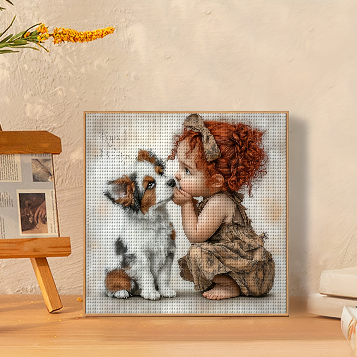 1pc JOZYSH 11.8x11.8in 14CT Frameless Cross Stitch Kit - Adorable Puppy & Girl Kissing Design, Soft Fabric, Beginner-Friendly DIY Embroidery Set for Adults & Beginners, Perfect for Bedroom & Living Room Wall Decor, Includes P