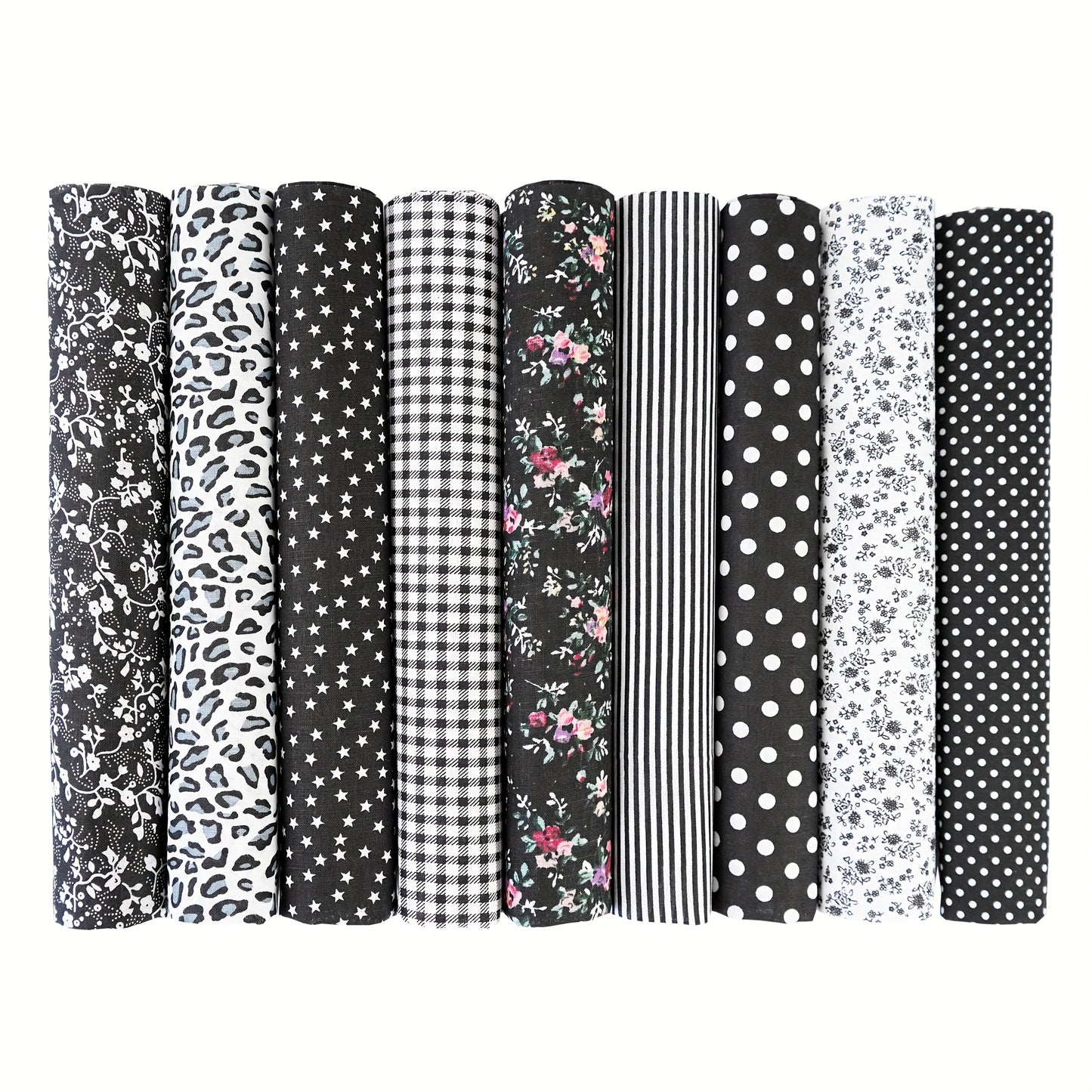9pcs W&F 100% Cotton Fat Quarter Fabric Bundles - Black Floral & Polka Dot Assorted Patterns, Pre-Cut for DIY Crafts, Sewing Projects, Quilting - Hand Wash Only, Classic Design, Easy Crafting Material, Fabric for Quilting, Cr