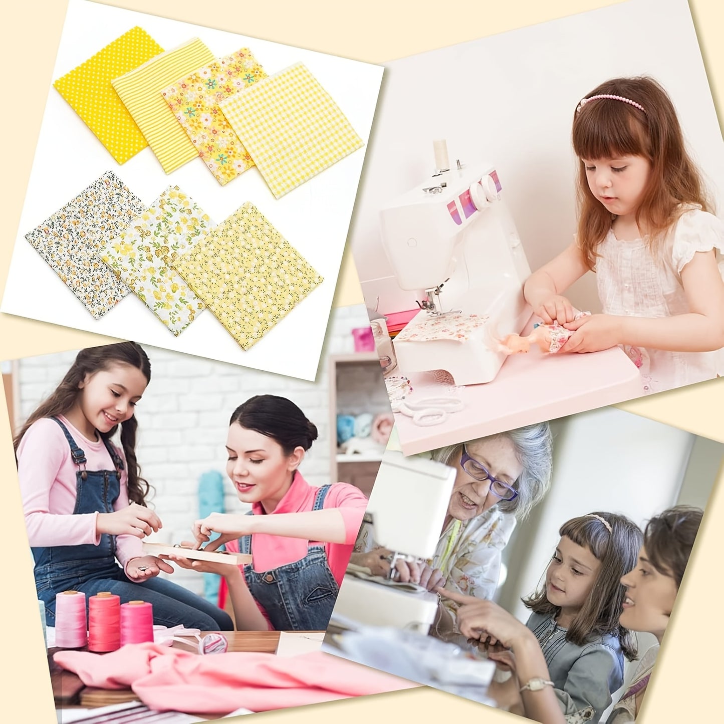 7pcs Yellow 10" X 10" (25*25cm) Cotton Fabric DIY Items Quilted Patchwork Checkered Fabric Quarter-bundle DIY Quilted Cotton Patchwork Cushions, Suitable For Making Father'S Day, Thanksgiving, New Year And Bride'S Birthday Gi