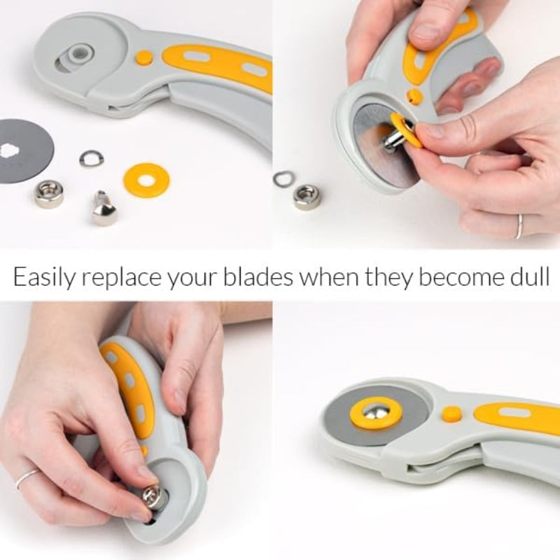 3pcs WA Portman Self-Healing Cutting Mat & Rotary Cutter Set with 5 Refill Blades, 9"x12" Fabric Quilting Ruler System, 45mm Fabric Cutter (with Lock) & Acrylic Ruler for quilting, sewing, DIY Crafts Kit - All-in-One Cutting