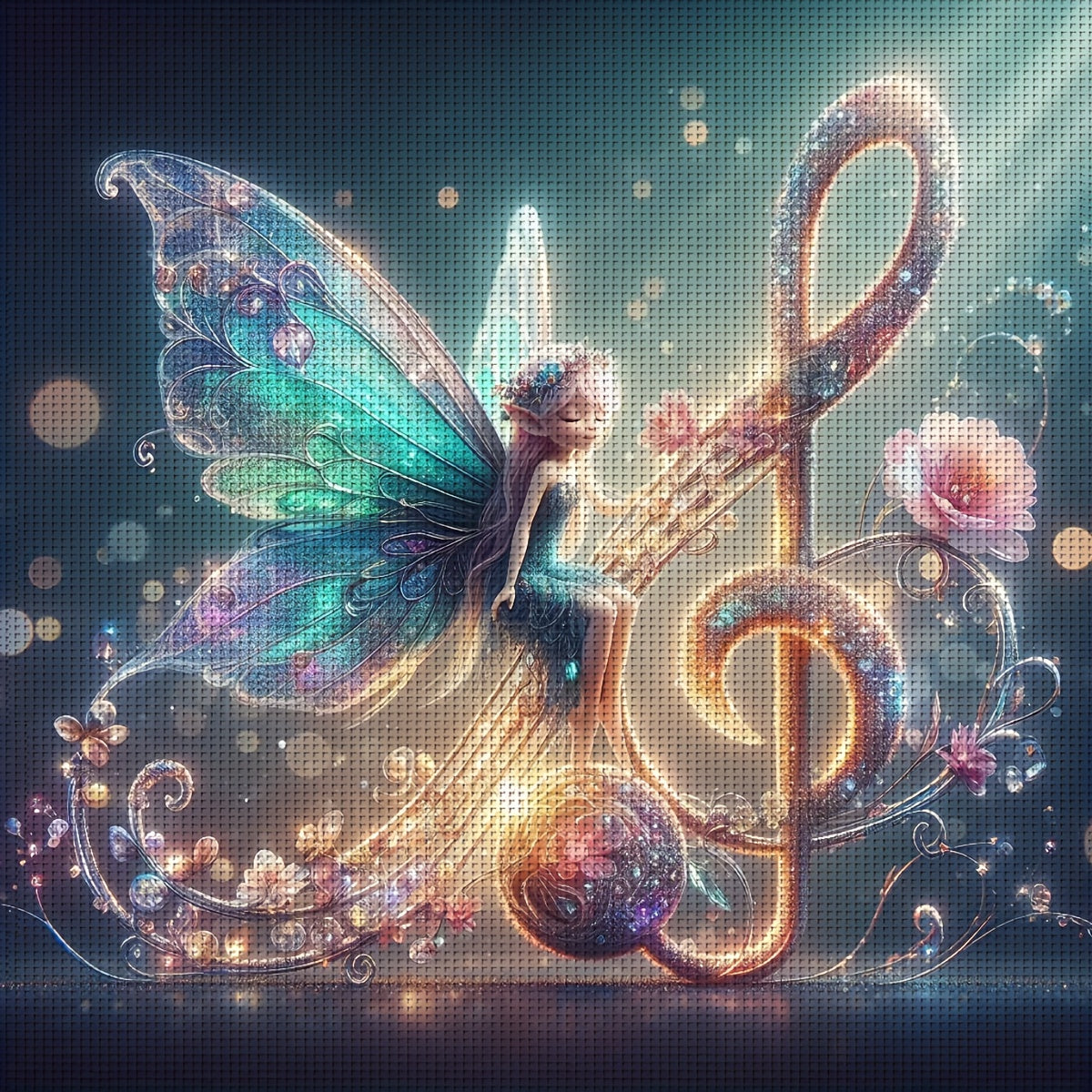 JOZYSH 1pc, 15.7x15.7in DIY Cross Stitch Kit - Enchanted Music Fairy with Vibrant Butterfly Wings, Floral Accents, and Musical Notes, Perfect for Home Decor, Bedroom, or Living Room, All-Season Artistic Gift, Bedroom Wall Art