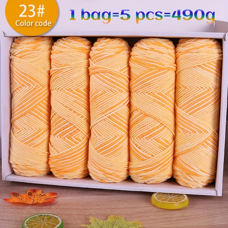 490g Multicolor Gradient Ombre Yarn Skein for Hand Knitting, 5-Ply Yarn Ball for Autumn/Winter Fashion Sweaters, Scarves, Hats, Gloves, Gifts, and Crafts, 5 Skeins per Pack