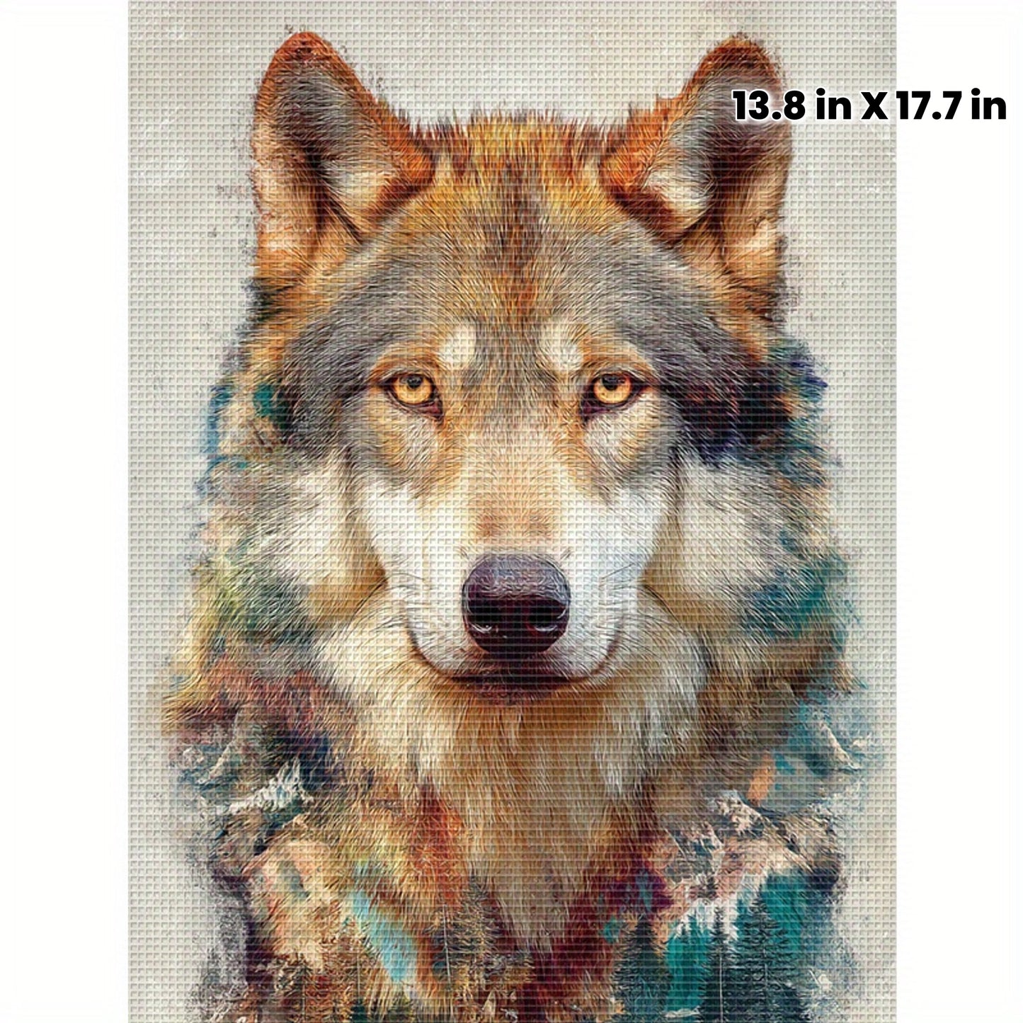 1pc 13.8in x 17.7in Wolf Portrait Cross Stitch Kit - Detailed DIY Eco-Line Art, 11CT Embroidery Fabric with Threads, Needle, and Instructions - Perfect for Home Wall Decor, Mother'S Day Gift, Unframed, Animal Wall Art | Reali