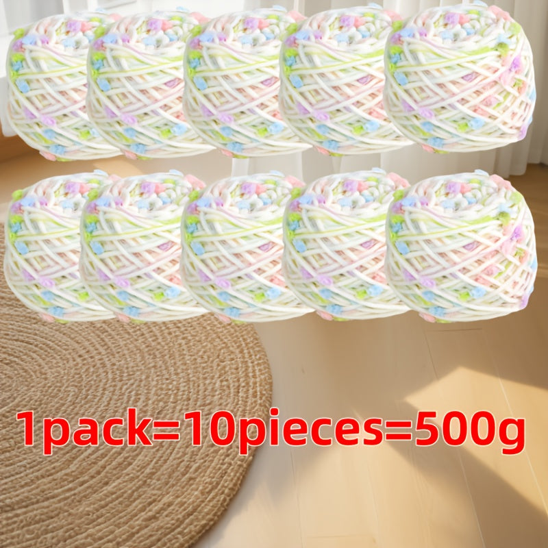 1-Pack Pastel Rainbow Candy-like Yarn - Soft Knitting & Crochet Thread for Sweaters, Blankets, Scarves, Hats - Multipurpose Crafting Fiber with Pink, Yellow, Blue, Green, Orange, White - Ideal for Beginners & Experts - Perfec