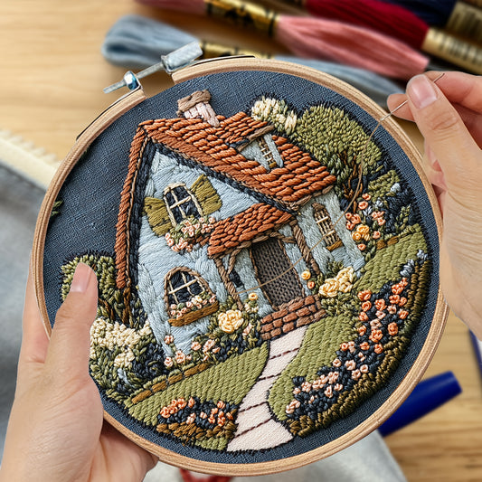 1pc Embroidery Kit - Rustic Cottage Theme Design Series, Suitable for Adult Beginners and Embroidery Lovers, Includes Printed Patterns, Needles, Yarns, Embroidery Rings, and Instructions for Handmade DIY Crafts, Perfect for T