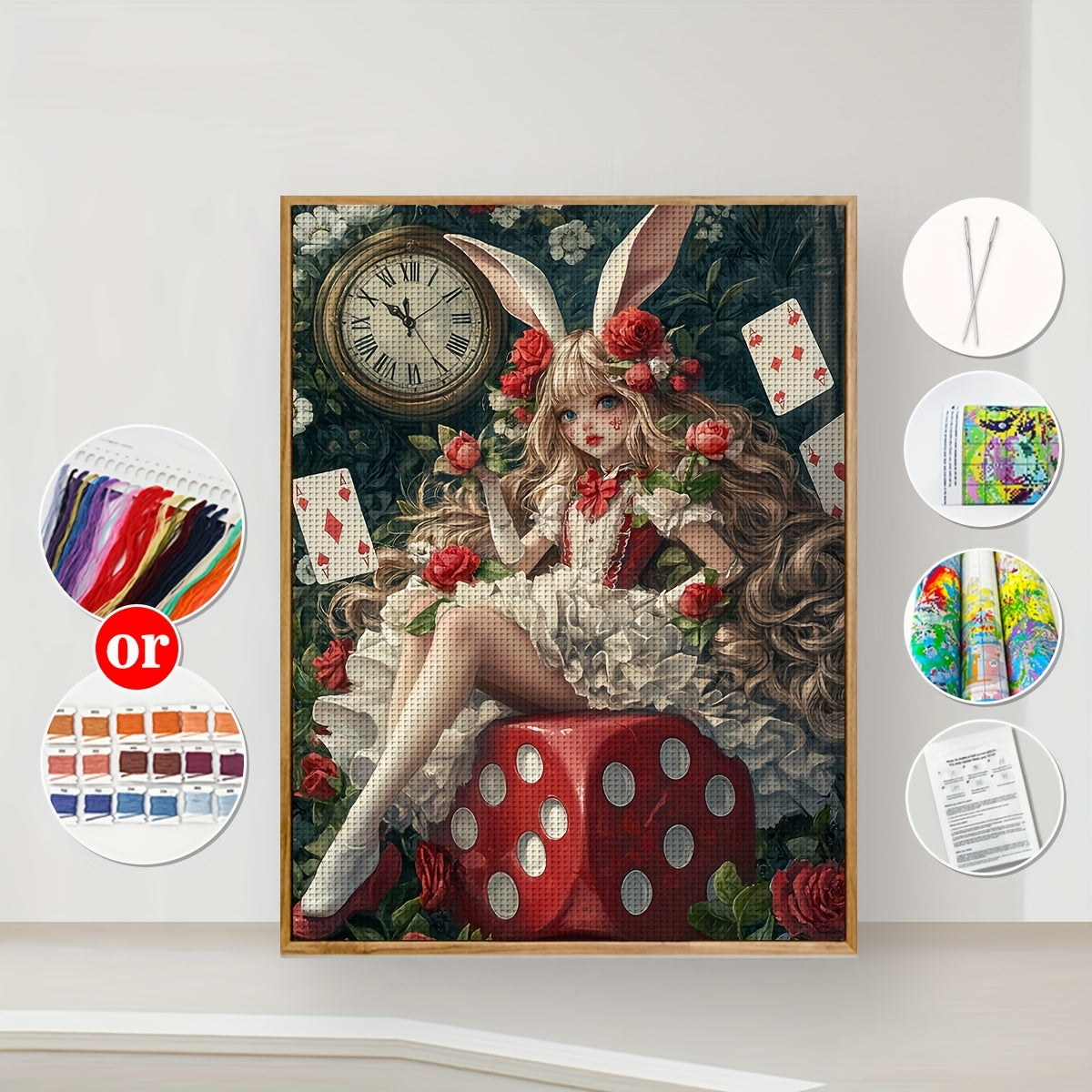 1pc JOZYSH 11CT/14CT DIY Kit - 11.81x15.75inch, Relaxing Adult Beginner Cross Stitch Set with Printed Canvas, Needles, Threads, Patterns & Instructions - Whimsical Rabbit in Floral Dress Design, Perfect for Home & Office Deco