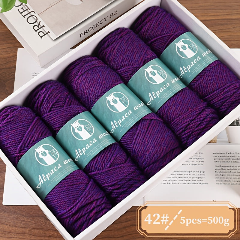 Alpaca Wool Yarn, Fine 245 Needles, Coarse Wool Yarn Balls, for Hand-Made Men'S And Women'S Autumn And Winter Warm Sweater Knitting Materials, Scarves, Hats And Other Warm Clothes 500G 5/Pack