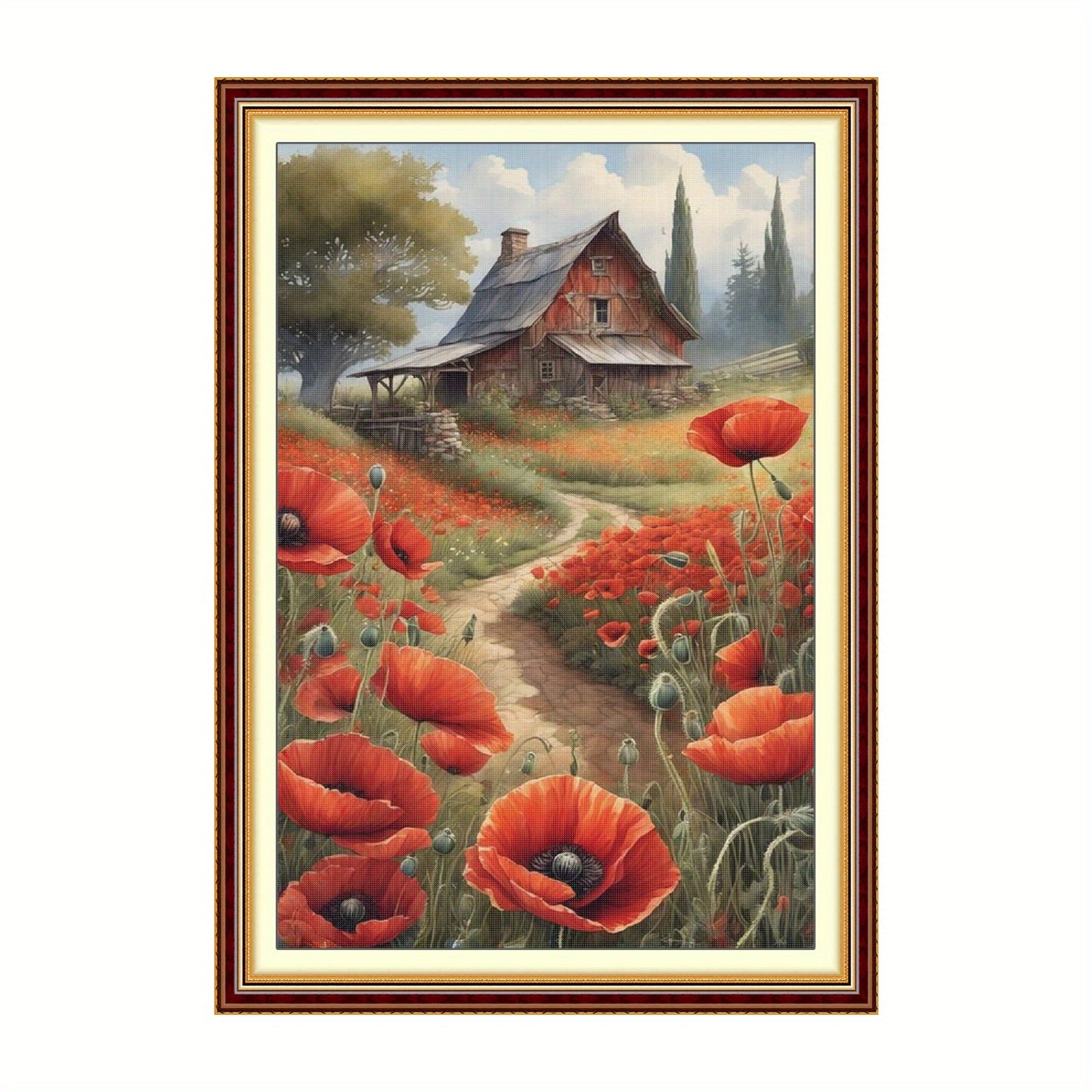 Stamped Cross Stitch Kits for Adults, Poppy Embroidery Kits for Beginners, 11CT Patterns, Counted Embroidery Needlepoint Kits Home Decor, 15.7 x 23.6 inch