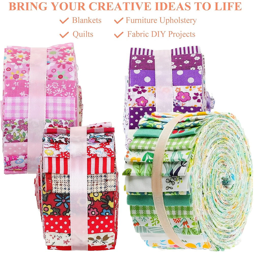 SmoothNovelty 160pcs 4 Roll Fabric Strips Assorted Quilting Fabric for Quilting Crafting And Sewing Rolled Cotton for Crafts Blanket Rug Upholstery And Purse Making (Cute Style), Smooth Texture, Hand Wash Only, Precut Fabric