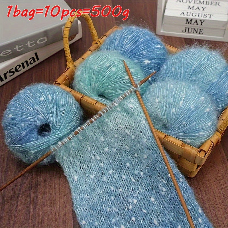 10pcs Starry Sky Gradient Long Staple Cashmere Yarn Rainbow Sugar Bean Color Dot Cashmere Wool Shake Velvet Yarn Handmade Knitting DIY Hollow Sweater, Hat, Scarf, Shawl, 50g/pc Total 500g