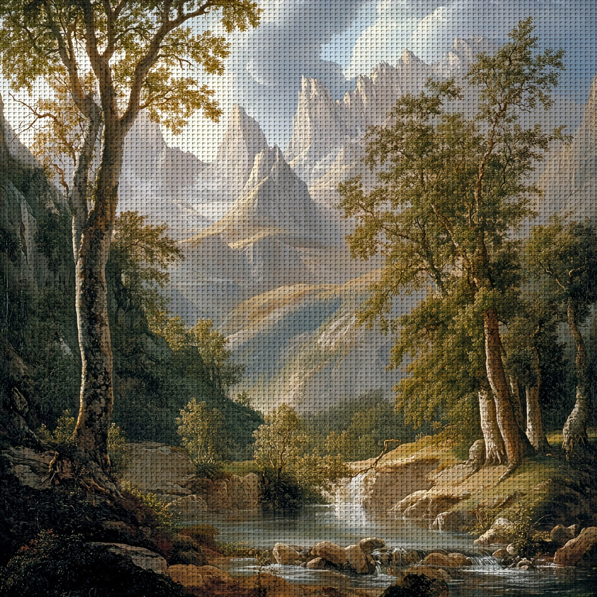 ZUOANLF 1pc 40x40cm/15.7x15.7in Mountain Landscape Cross Stitch DIY Kit - 11CT/14CT, Relaxing Adult Beginner Embroidery Set with Canvas, Needle, Thread, Patterns & Instructions - Ideal for Bedroom or Living Room Wall Decor, P