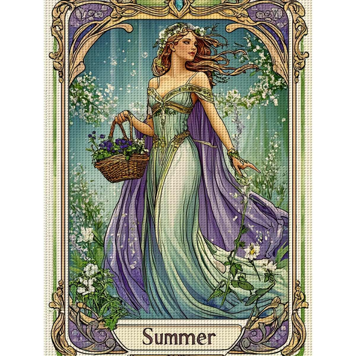 ZUOANLF 1 Set - 40x50cm/15.7x19.7in Fabric Cross Stitch DIY Kits, 11CT/14CT, Seasonal Goddess Designs (Spring, Summer, Autumn, Winter), All-Season Themes, Includes Printed Fabric, Needles, Threads, Patterns & Instructions - P