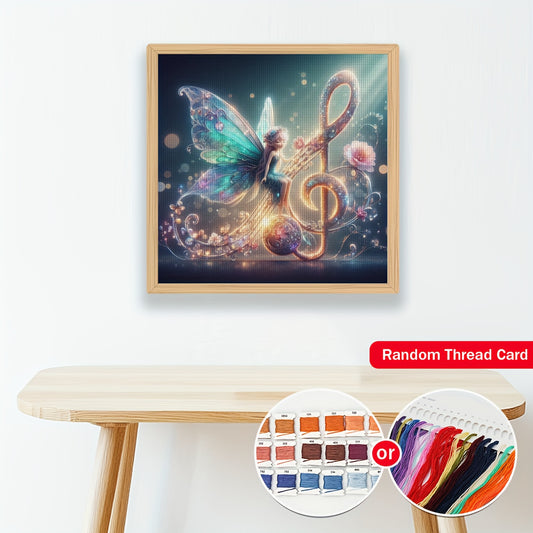 JOZYSH 1pc, 15.7x15.7in DIY Cross Stitch Kit - Enchanted Music Fairy with Vibrant Butterfly Wings, Floral Accents, and Musical Notes, Perfect for Home Decor, Bedroom, or Living Room, All-Season Artistic Gift, Bedroom Wall Art