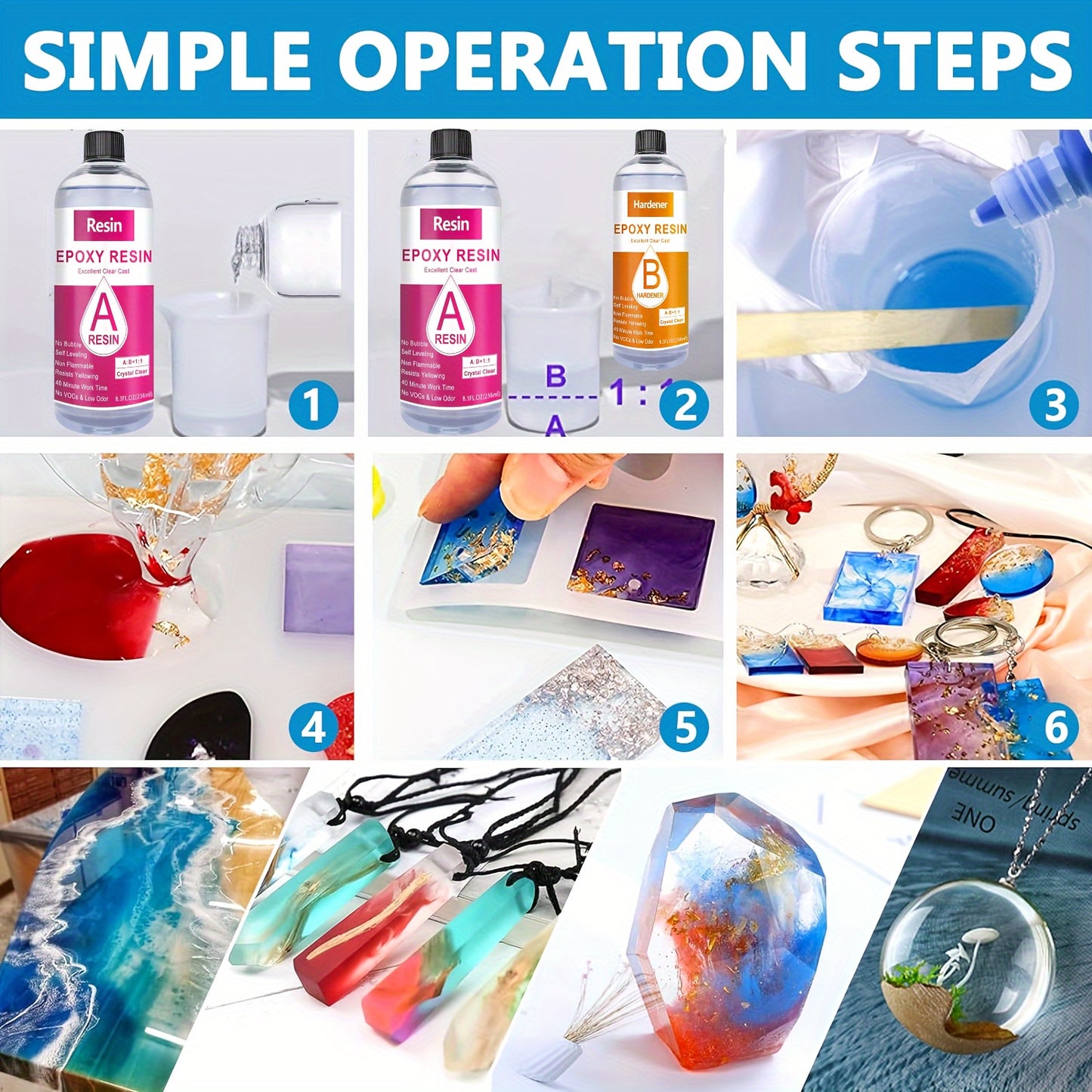 Epoxy Resin Starter Kit for Beginners, 512ml (16. 9oz) Total Clear Casting Resin with 1: 1 Ratio, Non-Toxic UV Resin Set with Colors, Glitters, Dry Flowers, Tools for Jewelry Making, Keychains, Art DIY Crafts