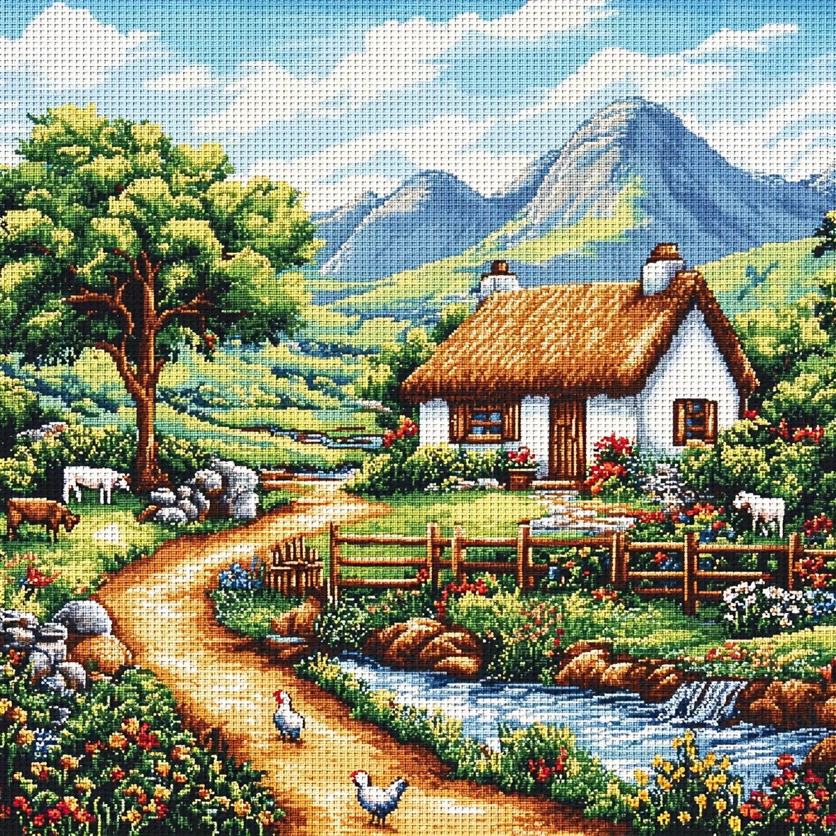ZUOANLF 1set 50x50cm/19.7x19.7Inch DIY Cross Stitch Kit Frameless, Beautiful scenery, stamped cross stitch kits, Embroidery Set for Home Decor, Includes Patterned Fabric & Threads, Perfect for Living Room Entrance or Bedroom