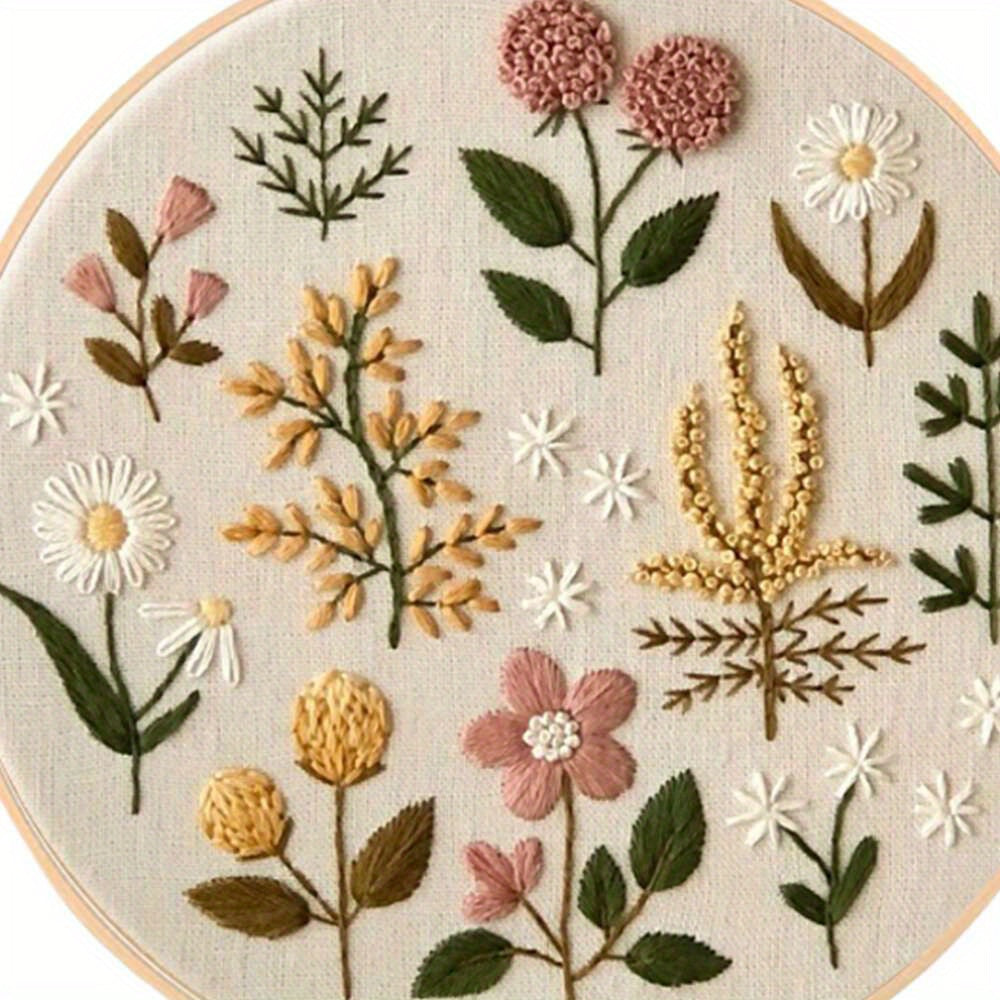 1pc Flower Pattern Embroidery Kit with Hoops Embroidery Starter Kit for Beginners Cross Stitch Kits Flowers And Plants Designs Home Office Decor