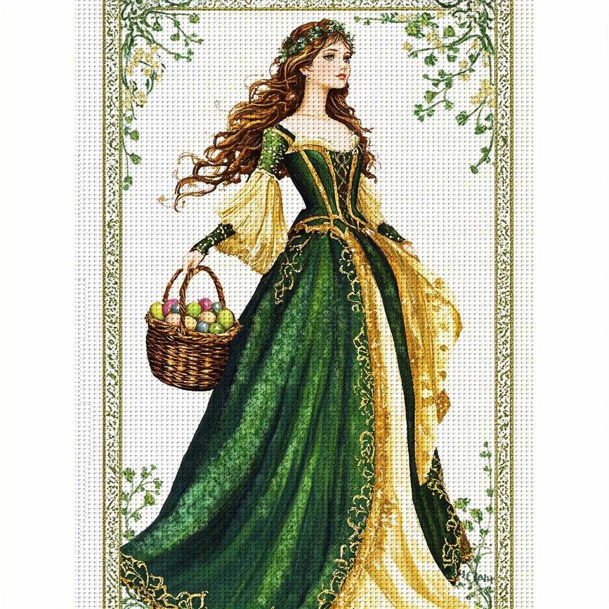 1pc JOZYSH Elegant Lady Print Cross Stitch Kit - 11.8x15.7in/15.7x19.6in, 11CT/14CT, Vibrant Green & Golden Design, Includes Canvas, Needle, Threads & Patterns, Ideal for Beginners, Perfect for Home & Office Decor, Gift Idea,