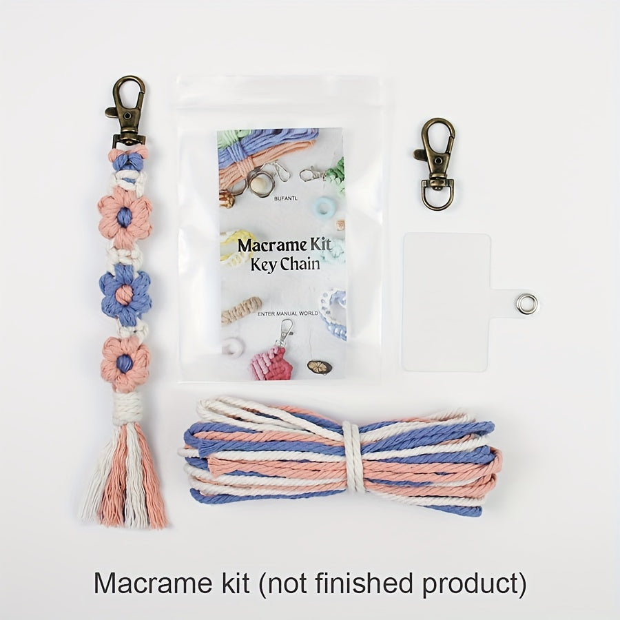 1pc Macrame Kit | Small Daisy Pattern Weaving Material Bag with Beginner Tutorial, Handmade Keychain and Bag Pendant, Suitable for Car Keys and Phone Cases, All-Season Craft Kit