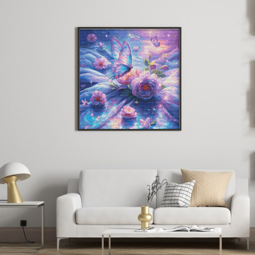 Stamped Cross Stitch Kits for Adults, Butterfly Embroidery Kits for Beginners, 14CT Patterns, Counted Embroidery Needlepoint Kits Home Decor, 29.5 x 29.5 inch