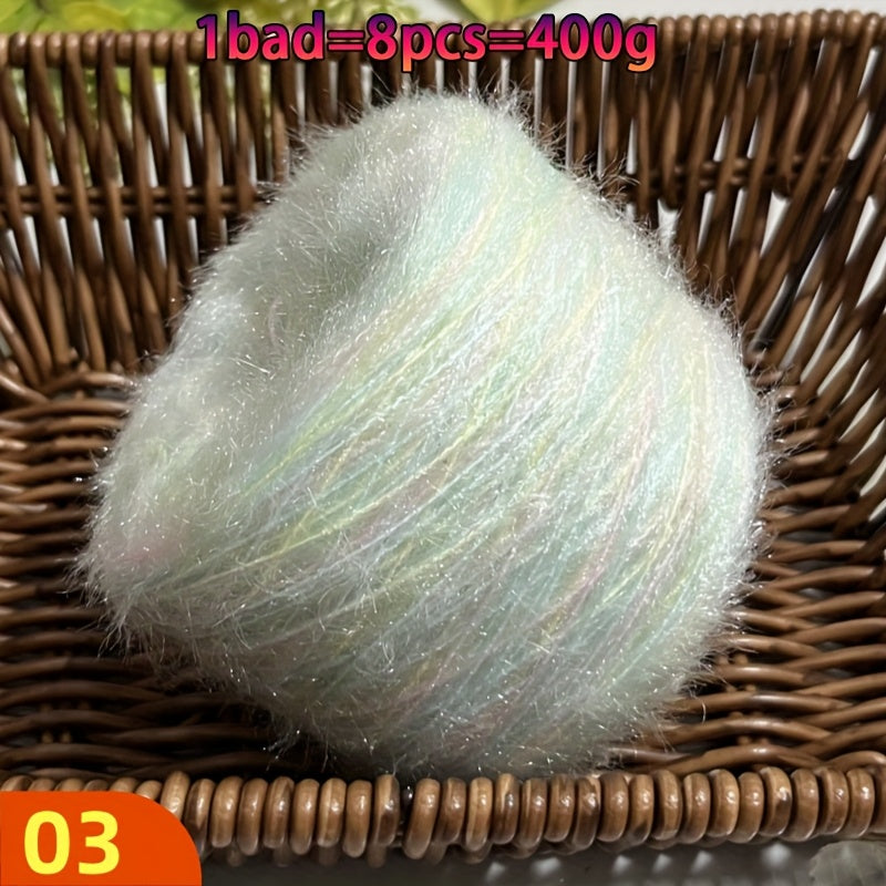 A Large Economical Pack of 400G of Soft Long-Haired Yarn, Suitable for Sweaters, Scarves, Jackets, Shawls, Hats, Coats, Etc. This Yarn Material Kit Is Perfect for DIY Projects. 1 Pack = 8pcs = 400G, Consisting of 80% Acrylic