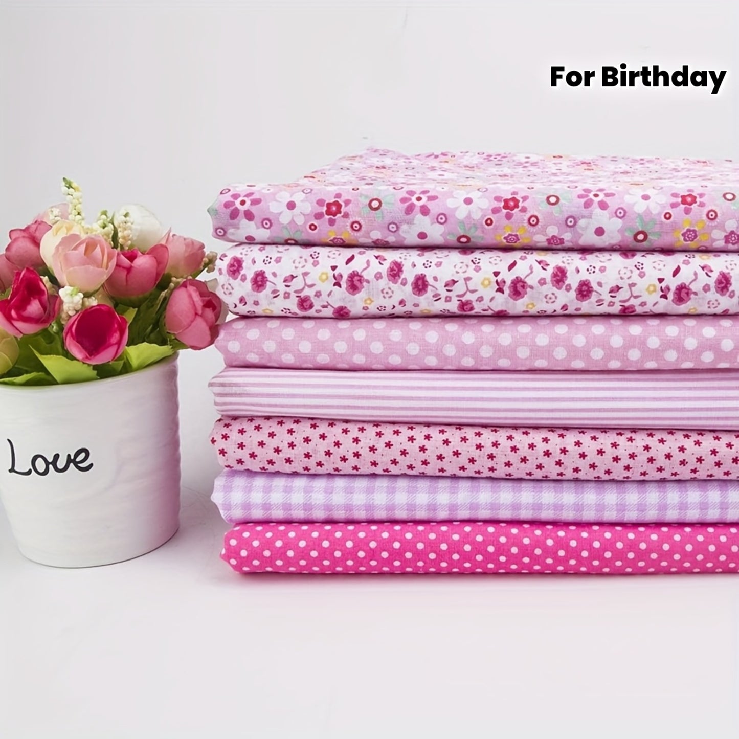 7pcs Large 20x20 Inch (50x50cm) Cotton Squares Bundle - Floral, Pastel pink, Pre-Cut Quilting Fabric for Patchwork, Scrapbooking, DIY Crafts - Ideal for Birthday, Wedding, Thanksgiving, Father's Day Gifts - Soft Non-Pilling C