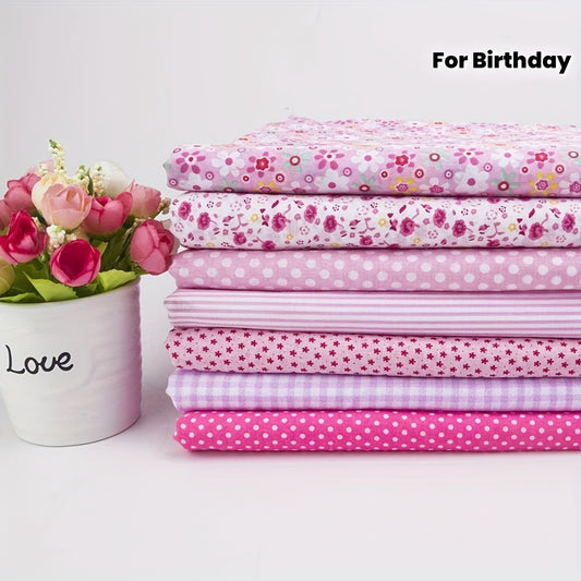 7pcs Large 20x20 Inch (50x50cm) Cotton Squares Bundle - Floral, Pastel pink, Pre-Cut Quilting Fabric for Patchwork, Scrapbooking, DIY Crafts - Ideal for Birthday, Wedding, Thanksgiving, Father's Day Gifts - Soft Non-Pilling C