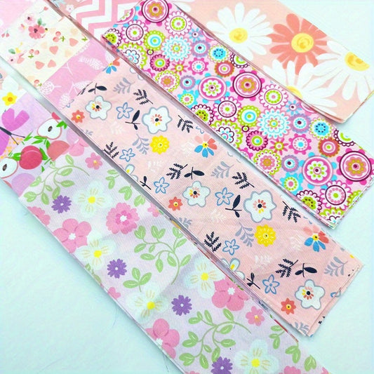 40pcs Handmade Quilted Patchwork Fabric Strips - Pre-Cut 6.45x50cm (2.53x19.7in) Multicolor Assorted Patterns (Floral, Stripes, Polka Dots, Hearts) with Rounded Edges & Bow-like Ends for DIY Quilting, Doll Clothes, Cushion Ma