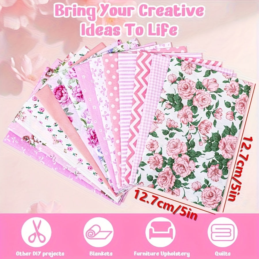 40pcs 100% Cotton Patchwork Fabric - Pre-Cut Squares 4.96inch (each) Suitable for Quilting, Sewing Projects, DIY Crafts - Pink & Multi-Color, Ideal for Beginners & Experts