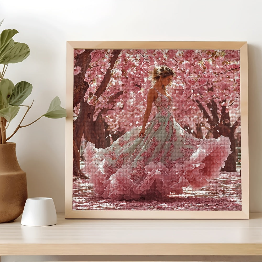 Floral Embroidery Cross Stitch Kit - Vibrant Pink Cherry Blossom Design, Nylon Thread, All-Season Crafting, Intricate Floral Patterns for Home Decor, Embroidery Kit|Floral Embroidery|Detailed Embroidery, Cross Stitch Kits