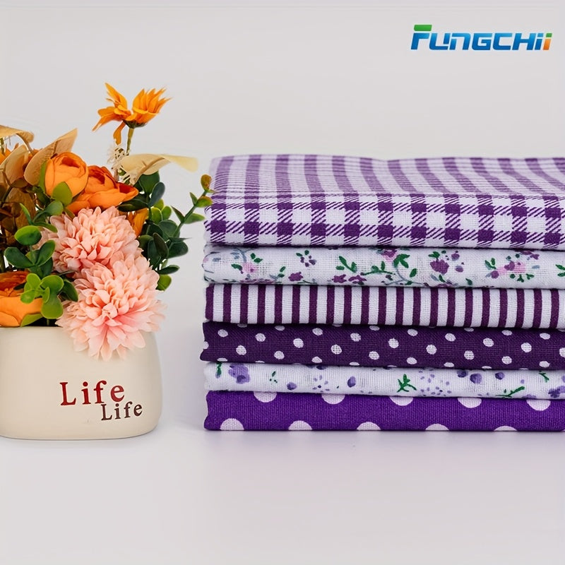 FUNGCHII 6pcs Large Square Fabric Bundle - Pre-Cut Quilting Fabric for Patchwork, Scrapbooking, DIY Crafts - 19.9x19.9 Inch (50x50cm) - Floral, Purple - Ideal for Beginners & Experts - Collection B, Fabric for Quilting, Scrap