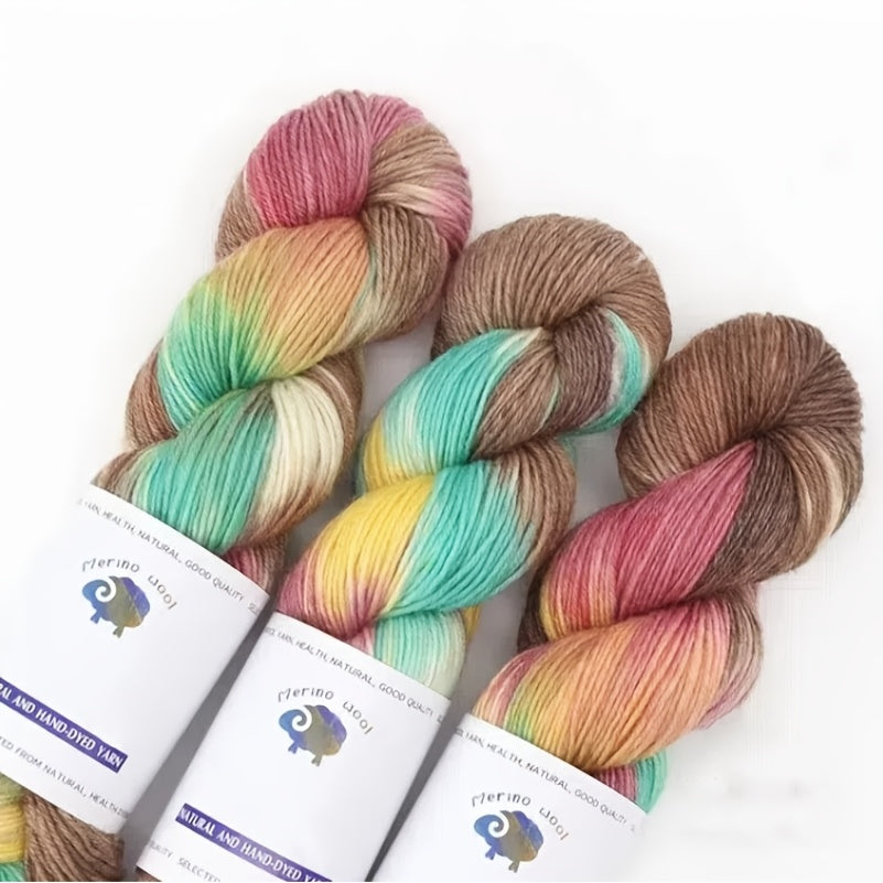 3-Pack Soft Wool Blend Yarn, 52% Wool, 10% Cashmere, 38% Polyester, Multicolored & Self-Striping, Variegated & Heather Ombre, 100g Each, 270m Total, for Knitting Scarves, Blankets, Sweaters, Hats, Gloves, Socks