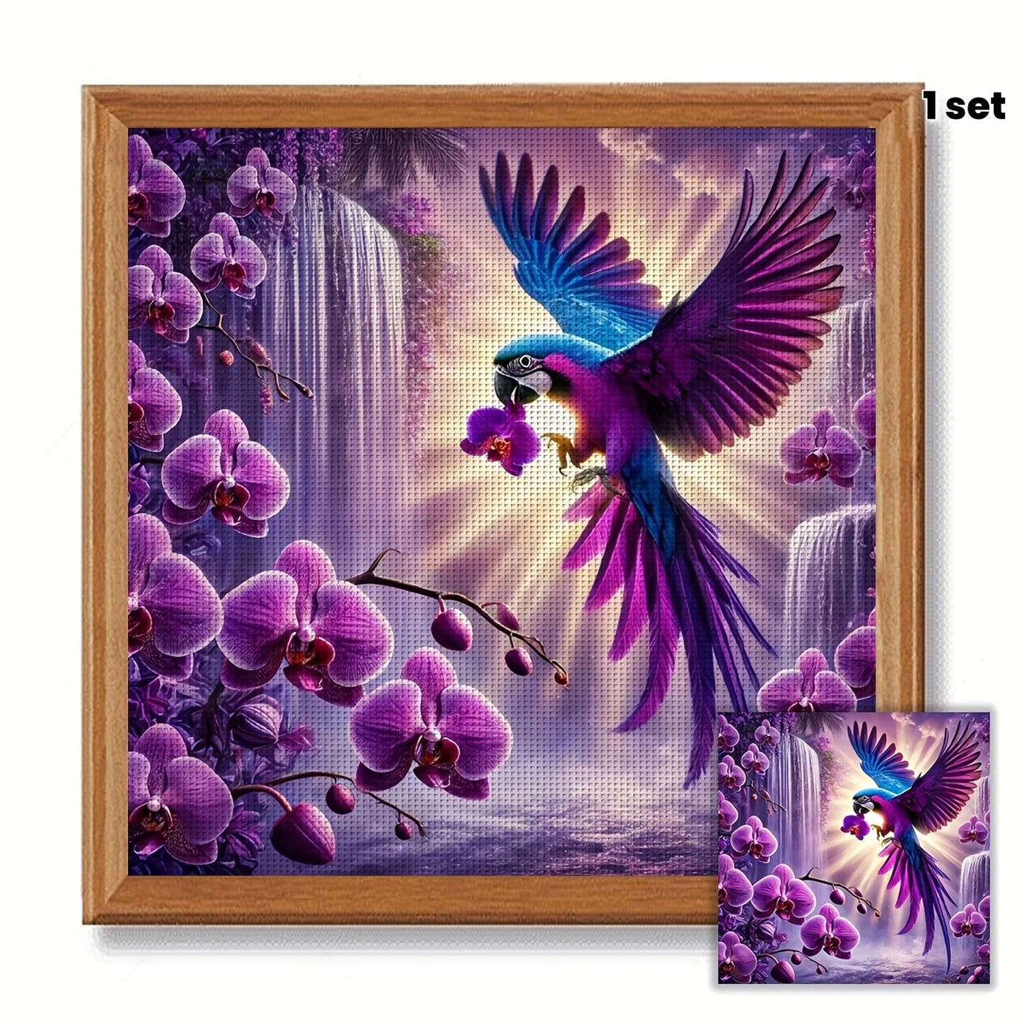 ZUOANLF 1set 40x40cm/15.7x15.7Inch DIY Cross Stitch Kit Frameless, Flowers and parrots, stamped cross stitch kits, Embroidery Set for Home Decor, Includes Patterned Fabric & Threads, Perfect for Living Room Entrance or Bedroo