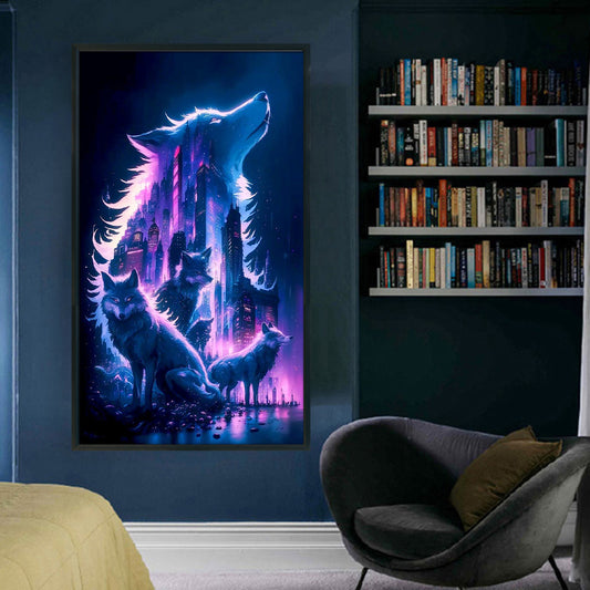 Stamped Cross Stitch Kits for Adults, Wolf Embroidery Kits for Beginners, 11CT Patterns, Counted Embroidery Needlepoint Kits Home Decor, 15.7 x 27.5 inch