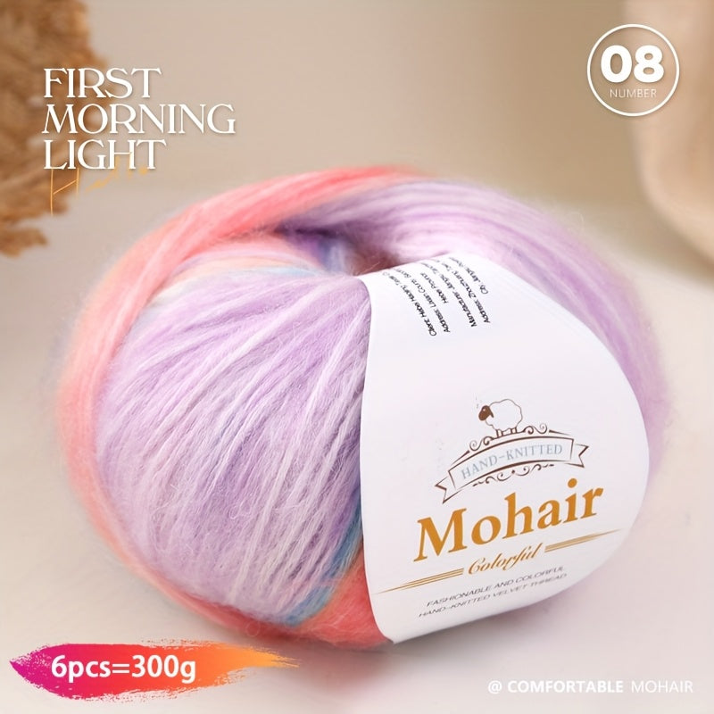 1 large bag = 6 skeins of yarn, rainbow gradient colors available. Suitable for DIY crafting materials such as knitting tops, pants, scarves, gloves, and other handmade items. Composition: 90% polyester, 10% wool