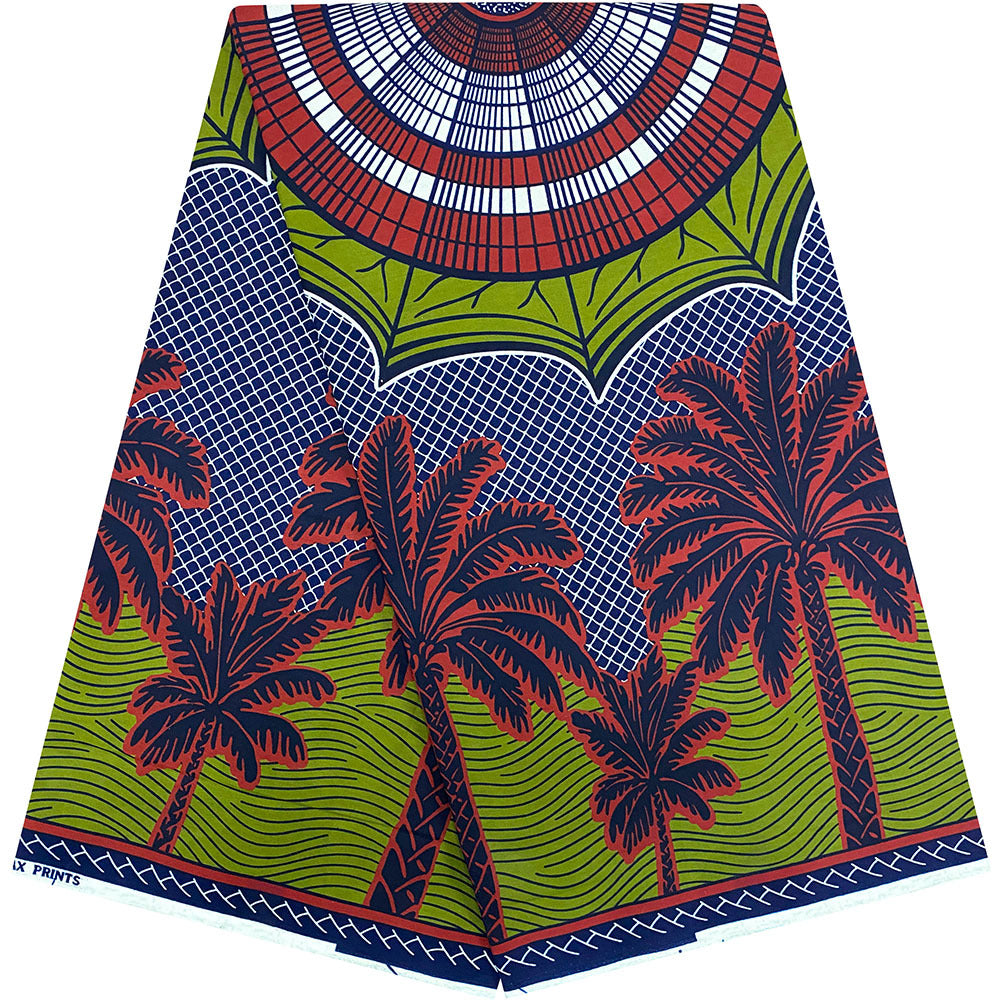 1 or 6 Yards Bulk African Ankara Print Fabric - 100% Cotton Traditional African Textile with Bold Ankara Patterns (Hibiscus, Palm Trees, Cowries) - Multicolor (Red, Green, Blue, Yellow, White) for Quilting, Sewing, Dressmakin
