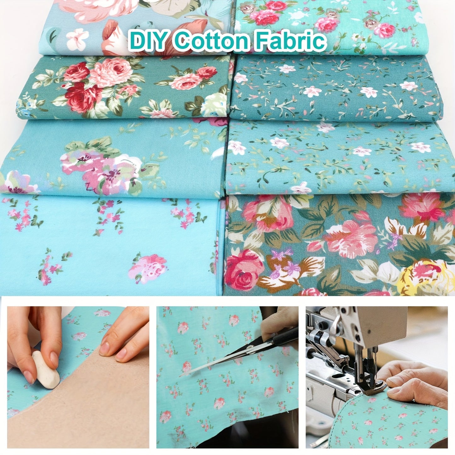 8pcs Precut Cotton Fabric Squares 19.8x19.8 Inch - Vibrant Floral Print Green DIY Sewing Supplies for Quilting, Crafting, Home Decor - Ideal Gift for Craft Enthusiasts, Quilting Materials | Decorative Fabric | Textured Fabric