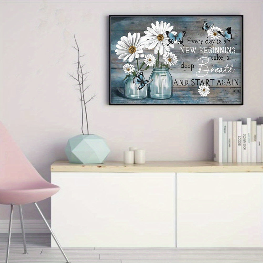 Inspirational Floral Cross Stitch Kit - 11CT Embroidery with Daisies & Butterflies, 19.69x12.99inch, All-Season Fabric Art, Motivational Quote, Embroidery Kit|Inspirational Design|Detailed Embroidery, Cross Stitch Kits