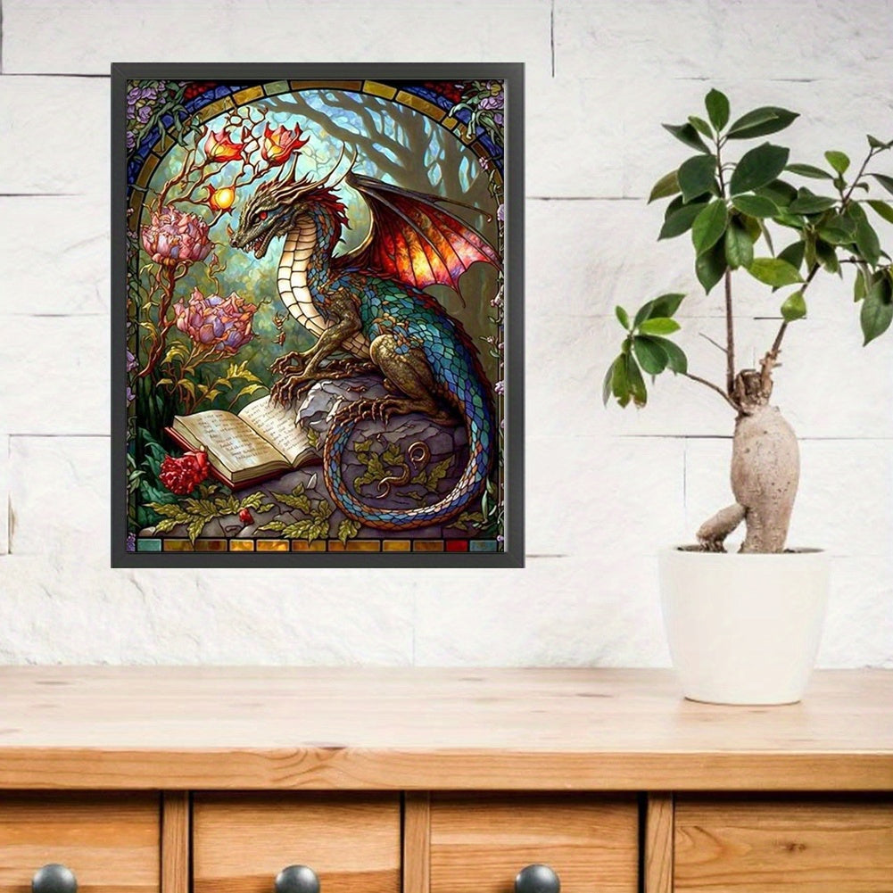 DIY Stained Glass Style Reading Pterodactyl Cross Stitch Kit - 14CT Stamped Animal Series, 17.72x21.65inch, Includes Tools & Threads, Instructions, All-Season Craft Project for Home Decor, Perfect Gift for Craft Lovers & Art