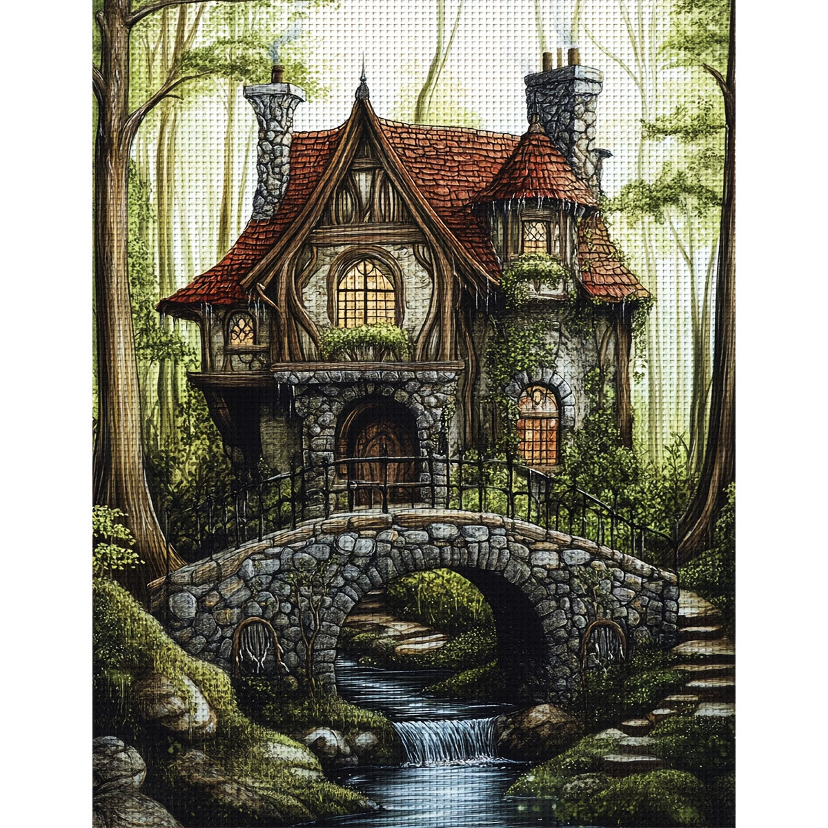 ZUOANLF 1set 40x50cm/15.7x19.7Inch DIY Cross Stitch Kit Frameless, Beautiful scenery, stamped cross stitch kits, Embroidery Set for Home Decor, Includes Patterned Fabric & Threads, Perfect for Living Room Entrance or Bedroom