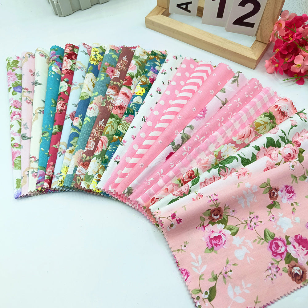 22 Pack 10x10 Inch Pre-Cut Cotton Fabric Squares - Retro Floral Print Quilting Material - Ideal for Sewing Projects & Craft Gifts