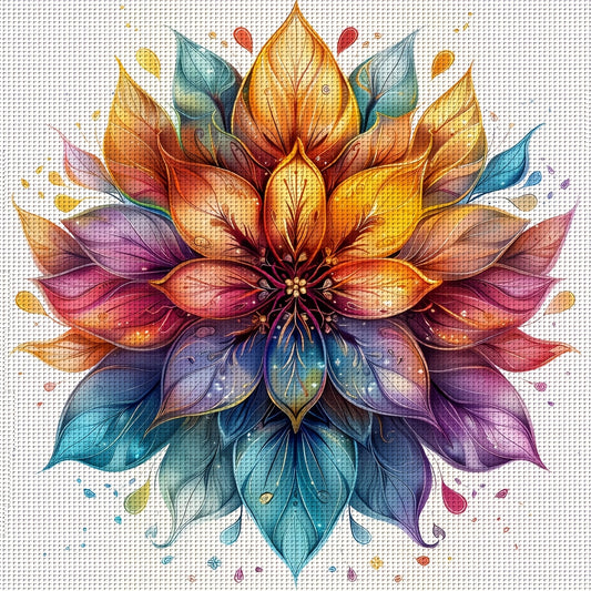 JOZYSH 1pc Vibrant Mandala Flower Cross Stitch Kit, 15.7x15.7in - Colorful Floral Wall Art for Home Decor, DIY Embroidery with Printed Pattern, Fabric, Threads, Needles & Instructions, Perfect Holiday Gift, All-Season Home Ac