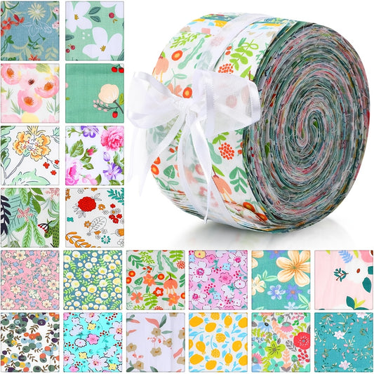 Cotton Jelly Roll Fabric, Soft Cotton Jelly Roll Strips for Quilting - 40 Floral Print Fabric Pieces 20 X 2.56 Inches | Pre-cut Quilting Supplies for Sewing, DIY Crafts And Blanket Making