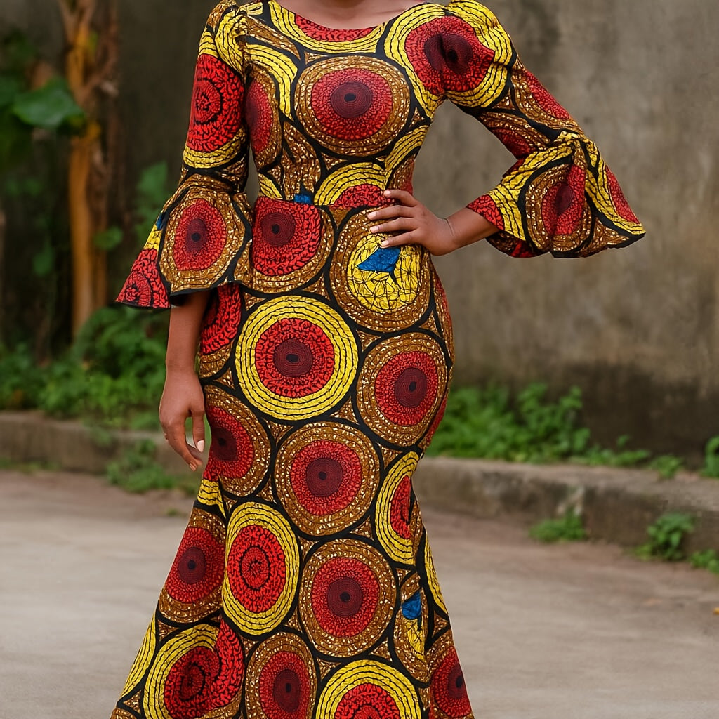 1pc 6Yards African Wax Fabric Newest Design Polyester Nigeria Tissue Batik Wax Fabric for Women Ethnic Dresses Cloth Sewing Materials, Handmade Clothing, Traditional Wear, Cultural Textile, Geometric Pattern, Durable Material